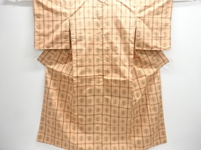JAPANESE KIMONO / TSUMUGI / WOVEN GRID & BRUSH MARK